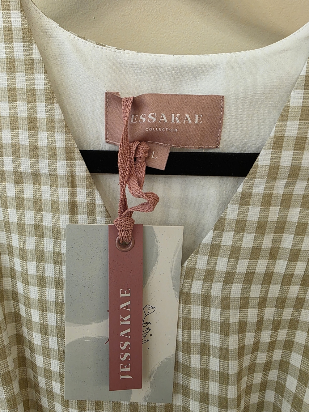 JessaKae Pastel Gingham Tiered Dress in Yellow, Gray & Pink - Picture 2 of 2